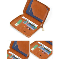 Nouvel étui de voyage en cuir PU pour passeport, avec blocage RFID, sac familial pour passeports et certificats, porte-cartes de banque portable