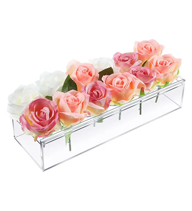 Vasos de flores acrílicos retangulares de 12 "polegadas 30 cm limpar transparente 12 furos para decoração casamento tabletop