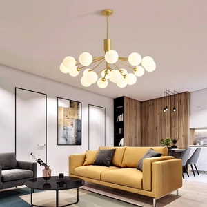 Lustre LED moderne multi-têtes de style nordique pour salon, salle à manger, chambre à coucher, avec cadre en <span class=keywords><strong>fer</strong></span> rond et verre blanc G9 - Product Image 2