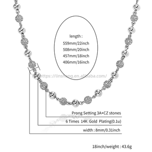 For European American 6-8mm Copper Zircon Inlaid <b>Ball</b> Ice Beads Unisex Hip Hop Necklace <b>Bracelet</b> Wholesale - Product Image 4