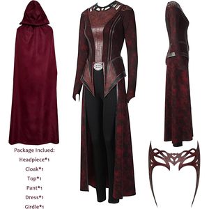 Disfraz de bruja escarlata para mujer SINSEN, traje de cosplay de <span class=keywords><strong>Wanda</strong></span> Maximoff, chaqueta con capucha, pantalones, tocado, conjunto completo para fiesta de <span class=keywords><strong>Halloween</strong></span> - Product Image 2