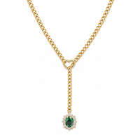 Collier Lariat Cœur Doré avec Pendentif Pierre Précieuse Verte, Chaîne en Y pour Femme, Vente en Gros, Bijoux de Mode, Accessoires, Coffret Cadeau, Styles Chics, Soirée