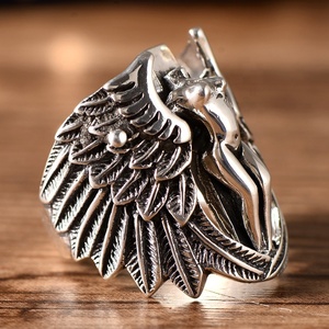 Anillo de alas de Ángel guardián roto de Plata de Ley 925 vintage con pluma para personalidades y regalos de fiesta - Product Image 3