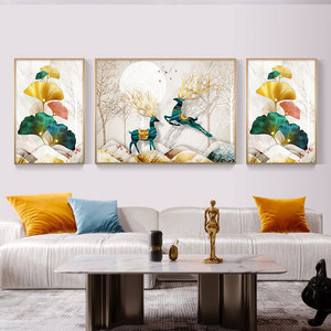 Ánh sáng sang trọng hiện đại đơn giản pha lê sứ bức tranh tường cao cấp phòng khách ba kết hợp vải in trừu tượng treo - Product Image 2