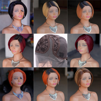 Perruque Afro Courte et Lisse en Cheveux Humains Brésiliens Remy Vierge, Densité 180%, Lace Front avec Bonnet Transparent, Petite Taille, Toutes Tailles