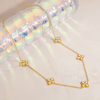Collier à breloque trèfle à quatre feuilles en acier inoxydable blanc, collier long mini trèfle brillant doré délicat