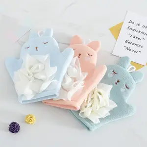 Hand Puppet Bath Wash Mitt Towel with Animal Designs for Children Toy Cute Baby Kids Bath Sponge/Mitt/Glove for Kid