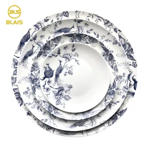 blue peacock and flower porcelain ceramic crockery dinning plates sets dinnerware modern