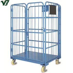 Supermarket Portable Galvanized Foldable Security Wire Roll Container Cage Trolley