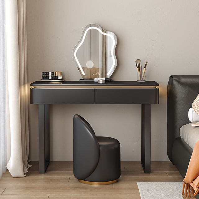 Modern Luxury Bedroom Dressing Table Minimalist Bedside Black Dressing Table Equipped High-end Photosensitive Dressing Table