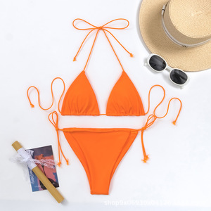 Traje de baño sexi respetuoso con el medio ambiente para mujer, traje de <span class=keywords><strong>Bikini</strong></span> Sexy para mujer, conjunto de <span class=keywords><strong>Bikini</strong></span> triangular de Color sólido - Product Image 4