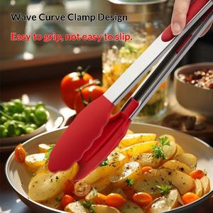 Pinces de cuisine en acier inoxydable pour la vente en gros, pinces de cuisine en silicone et nylon antidérapantes, accessoires pour barbecue et salades - Product Image 2