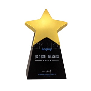 Factory Wholesale Wood Base Awards <strong>Paque</strong> with Metal Star - Product Image 3