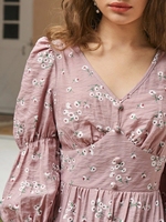 Boho Ditsy Floral couvert col en V bouton trois quarts évêque manches taille haute une ligne longue Maxi robe 2021 robes pour les femmes