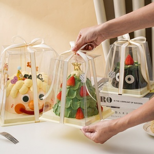 กล่องใส่ขนมรูปทรงสี่เหลี่ยมคางหมู กล่องใส ขนาด 3 4 5 6 นิ้ว กล่องเค้กวันเกิดสองชั้น - Product Image 3