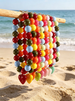Kalung Manik Akrilik Bulat Bohemian 20MM Liontin Hati Lepas Pasang Geometris Musim Panas Pantai Sehari-hari Berlapis Liburan Hadiah
