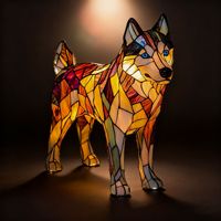 Ornements en résine transfrontaliers, Veilleuse LED, Série Chiens Lumineux, Art Mosaïque en Verre Teinté, Statue Animale, Décoration Créative pour la Maison et le Bureau