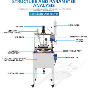 Biorreactor automático de 10L, reactor de vidrio de una sola capa, destilación por reflux, recipiente de presión digital, motor de bomba. - Product Image 4