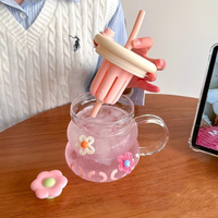 Summer Girls Ins Cute Glass Water Cup Résistant aux hautes températures avec paille de grande capacité pour le bureau
