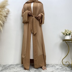 1937+6435# Simple Transparent Dots Chiffon Solid Border Elegant Summer Open Muslim Abaya <b>White</b> Inner Dress Eid - Product Image 3