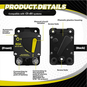 Disjoncteur 60 ampères 12V- 48V DC avec interrupteur de réinitialisation manuelle pour voiture, <span class=keywords><strong>bateau</strong></span>, moteur de pêche à la traîne, <span class=keywords><strong>remorque</strong></span> ATV - Product Image 6