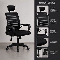 Chaise de bureau ergonomique à dossier haut en maille avec appui-tête réglable, pivotante, pour centre d'appels et projets de bureaux ouverts