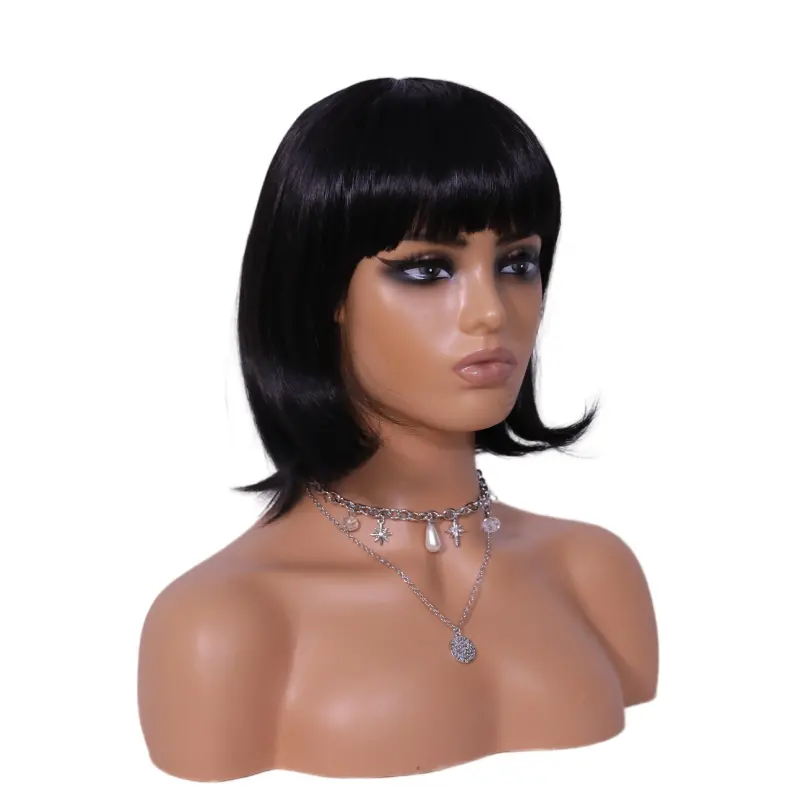 High Quality Short Synthetic Wig Bob Hair Wigs with Bangs Black Heat Resistant Wig