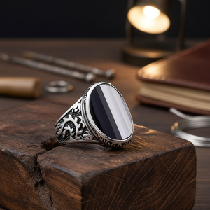 Oval Shape Onyx Gemstone Authentic <b>Men</b> <b>Ring</b> Turkish Wholesale Handmade 925 Sterling <b>Silver</b> for <b>Men</b> - Product Image 3