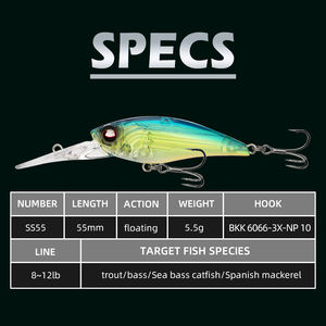 Vente en gros de leurres de pêche flottants en plastique dur pour la pêche à la truite et <span class=keywords><strong>au</strong></span> bar en eau douce, 55 mm, 5,5 g, fabrication chinoise, vente directe d'usine - Product Image 3