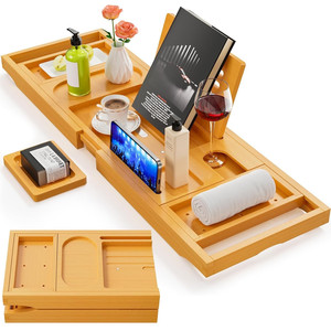 <span class=keywords><strong>Plateau</strong></span> extensible de <span class=keywords><strong>baignoire</strong></span> en bois de <span class=keywords><strong>bambou</strong></span> extensible de luxe <span class=keywords><strong>plateau</strong></span> de bain pliable avec porte-livre et fente pour verre à vin - Product Image 1
