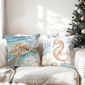 Gối trang trí chủ đề đại dương với hình rùa và cá ngựa, tạo không gian ấm cúng cho nhà bạn theo phong cách biển cả. - Product Image 3