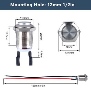 12mm Stainless Steel Aluminum IP65 <strong>Push</strong> <strong>Button</strong> Switch 12V 24V DC 110V 220V AC Power Press <strong>Button</strong> - Product Image 3