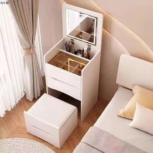 Modern Small Vanity Desk with Storage Chair and <strong>Dressing</strong> <strong>Table</strong> White <strong>LED</strong> Lighted <strong>Mirror</strong> Foldable for Small Spaces - Product Image 4