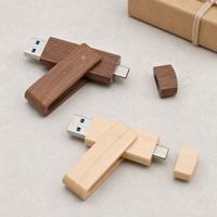 Flashdisk Kayu Alami Dual Interface USB Tipe C USB A Putar Dapat Diukir Sesuai Pesanan