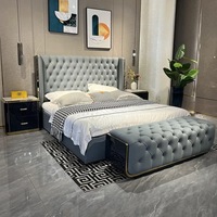 SPARKLE CASA2025 Nouveau lit en bois massif de style italien, luxe léger, cuir véritable, meubles de maison, lit double, chambre à coucher
