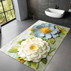 Tappetino da <span class=keywords><strong>Bagno</strong></span> Floreale Stampato in 3D, <span class=keywords><strong>Lavabile</strong></span>, Super Assorbente, in Diatomite con Retro in Gomma Antiscivolo, Asciugatura Rapida - Product Image 1