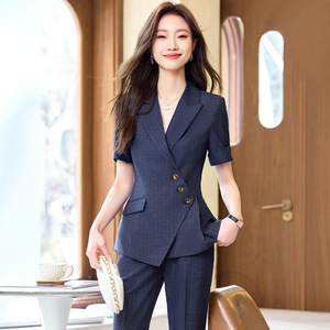 Women's Professional Short Sleeve Suit Set Summer Hotel <b>Work</b> Uniform Formal Reception Wear Polyester Cotton Blend - Product Image 1