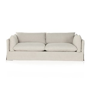 Meubles de salon Canapé 3 places à froufrous en tissu de lin <span class=keywords><strong>blanc</strong></span> - Product Image 2
