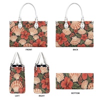 Sac à main léger en PU pour femme, motif floral tropical rouge, avec poignée supérieure, disponible en noir et blanc, tailles S, M, L