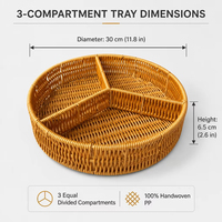 Plateau rond à 3 compartiments en imitation rotin tissé à la main, plateau de service divisé pour collations et bijoux, directement de l'usine