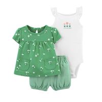 Ensemble 3 pièces nouveau-né pour bébés filles : barboteuse, pantalon et tenue d'été 100 % coton à séchage rapide, motif dessin animé mignon, avec boutons-pression