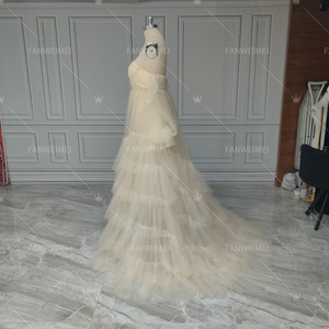 Abito Premaman <span class=keywords><strong>Lungo</strong></span> in <span class=keywords><strong>Tulle</strong></span> di Alta Qualità <span class=keywords><strong>con</strong></span> Pancia Scoperta, Spalle Scoperte e Maniche Corte a Sbuffo per Servizi Fotografici - Product Image 3