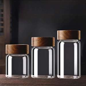 Recipiente de Vidrio de Alta Calidad Resistente al Calor para Almacenamiento de Alimentos <span class=keywords><strong>con</strong></span> Tapa de Madera Sellada, Recipiente Transparente de Borosilicato para <span class=keywords><strong>Cereales</strong></span> y Legumbres - Product Image 2