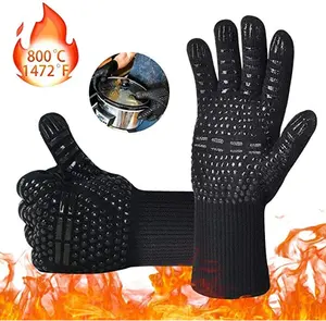 Luvas pretas impressão de silicone, alta temperatura anti calor grelha, de alta temperatura, segurança, bombeiro para churrasco, resistente ao calor