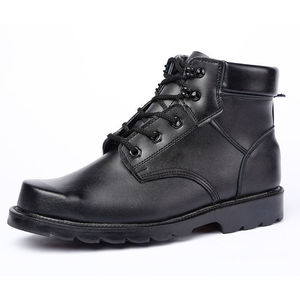 Men's Winter Snow <b>Boots</b> Black Leather Wool Lined Warm Mid-Heel Front Lace Up Waterproof Outdoor Shoes - Product Image 2