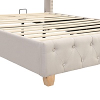 Lit rembourré en lin beige 160*200 CM, lit de chambre moderne avec cadre métallique, tête de lit en treillis, rangement et capitonnage, pieds métalliques