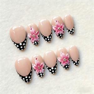 Nouveauté : <span class=keywords><strong>Faux</strong></span> <span class=keywords><strong>ongles</strong></span> à presser, forme amande, motif fleur 3D et nœud papillon, réutilisables, transparents effet glace, style French - Product Image 1