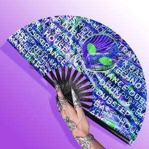 Ventiladores de mano plegables de bambú grandes personalizados, técnica pintada para eventos - Product Image 2