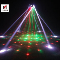 Lampu LED Laser RGBW DMX512, cahaya Laser enam lengan, lampu putar tubuh besi bahan kaca hijau biru putih merah berbagai pola efek pencahayaan
