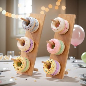 Soporte de Madera para Donuts de 3 Niveles, Color Natural, Reutilizable, Exhibidor de Postres para Fiestas de Cumpleaños - Product Image 2